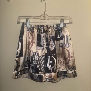 Dior Graphic Graphic Black & Cream Silky Satin Shorts | $30 | S : L